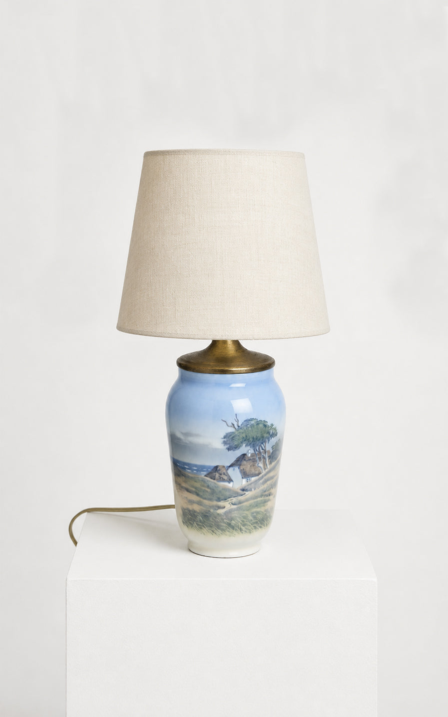 Royal Copenhagen Porcelain Table Lamp with Hand-Painted Landscape, Denmark, Mid-Century
