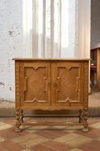 Vintage Oak Cabinet with Carved Panel Doors