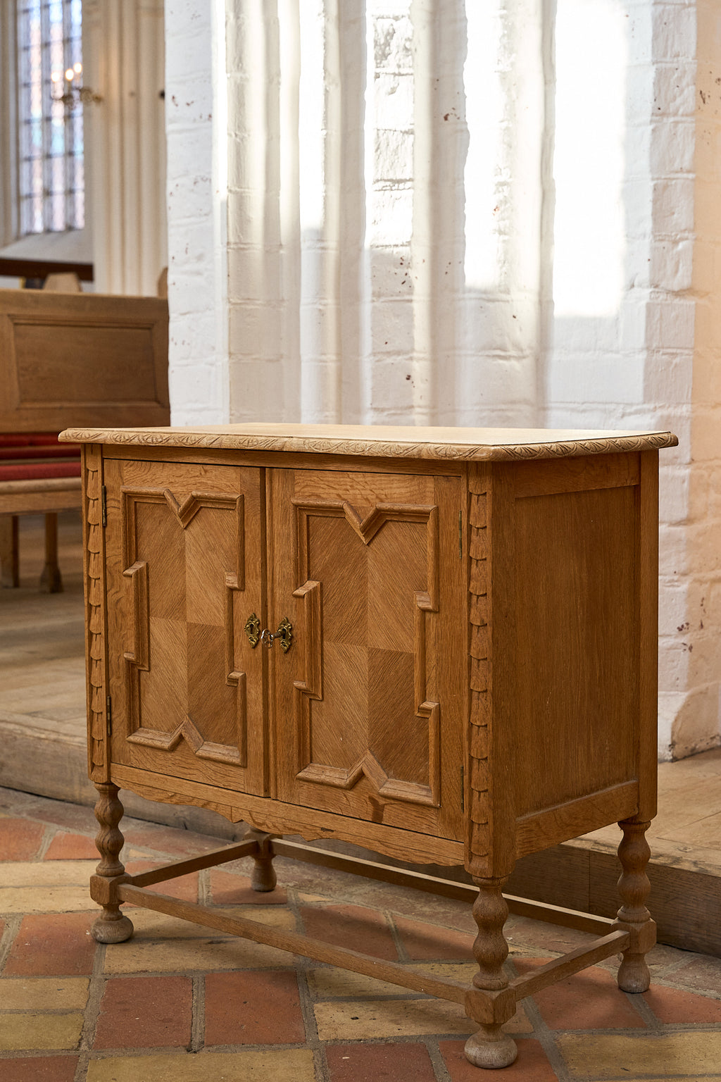 Vintage Oak Cabinet with Carved Panel Doors