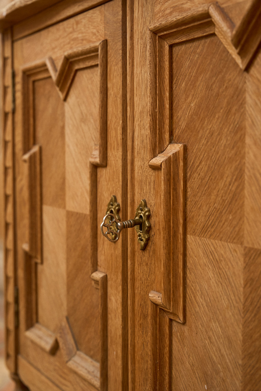 Vintage Oak Cabinet with Carved Panel Doors