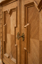 Vintage Oak Cabinet with Carved Panel Doors