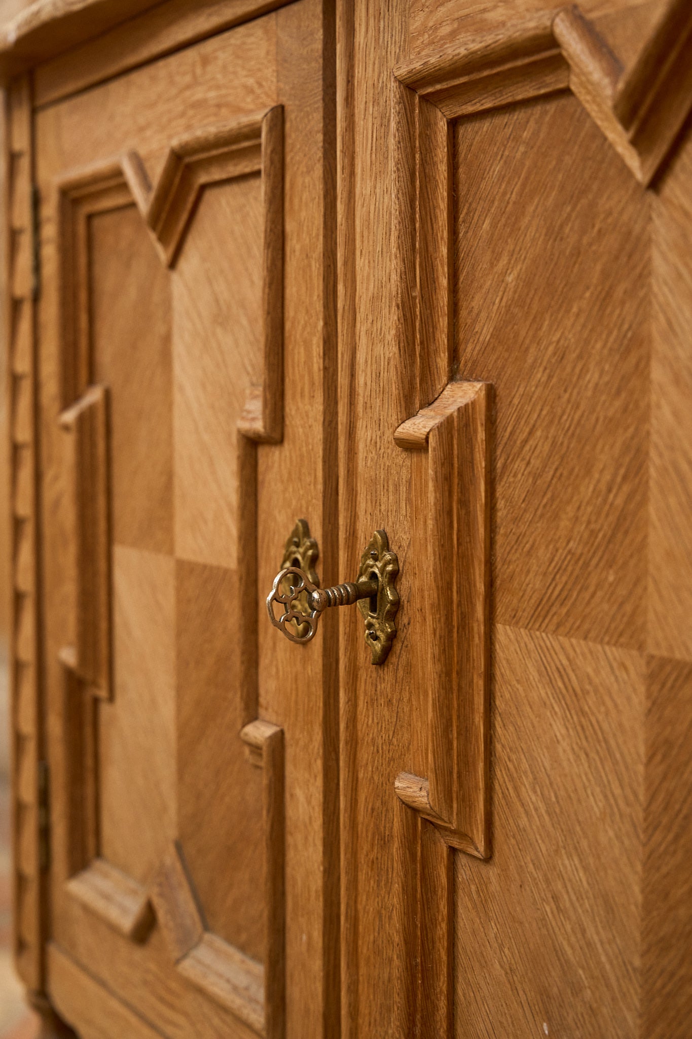 Vintage Oak Cabinet with Carved Panel Doors