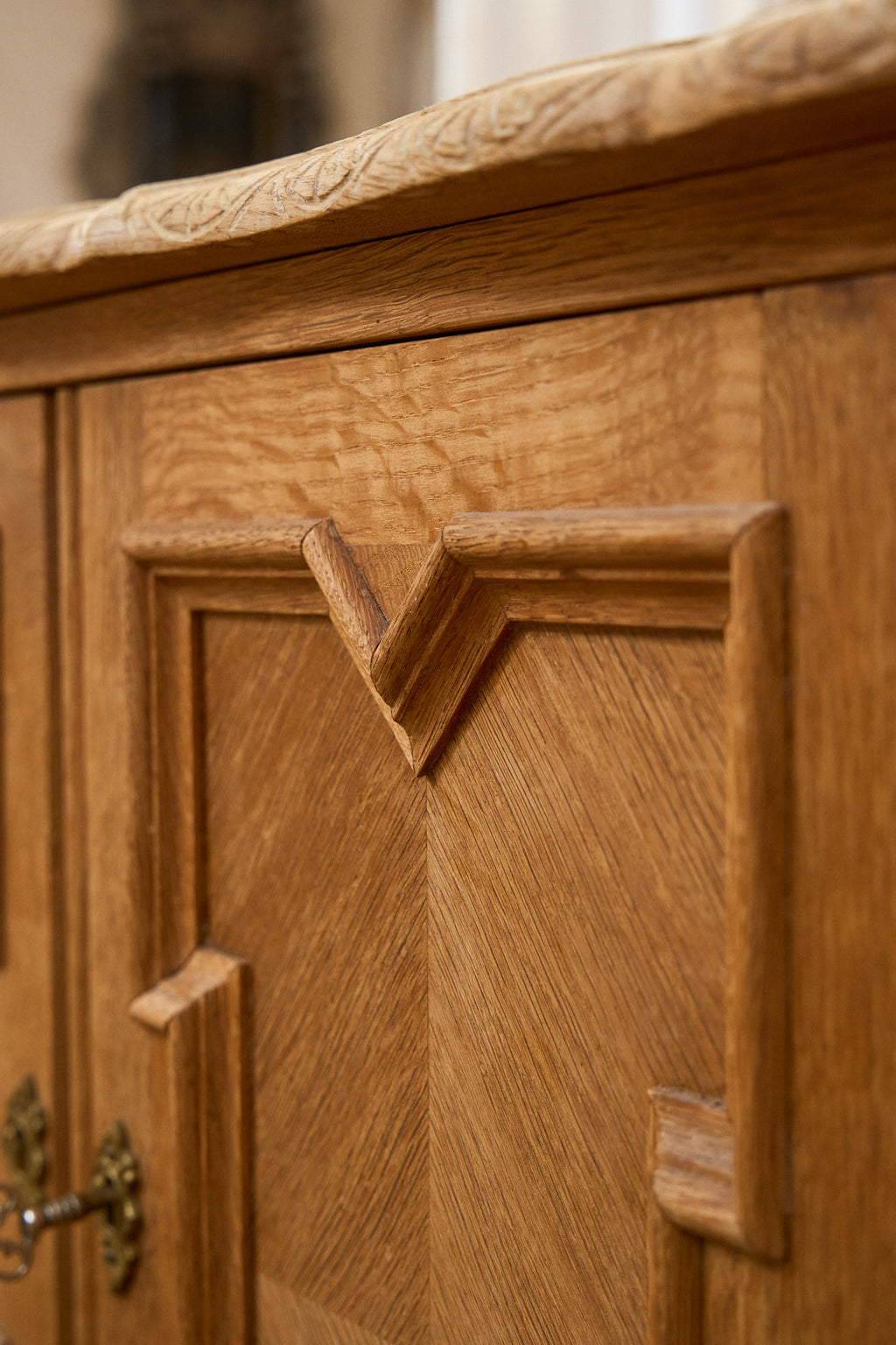 Vintage Oak Cabinet with Carved Panel Doors