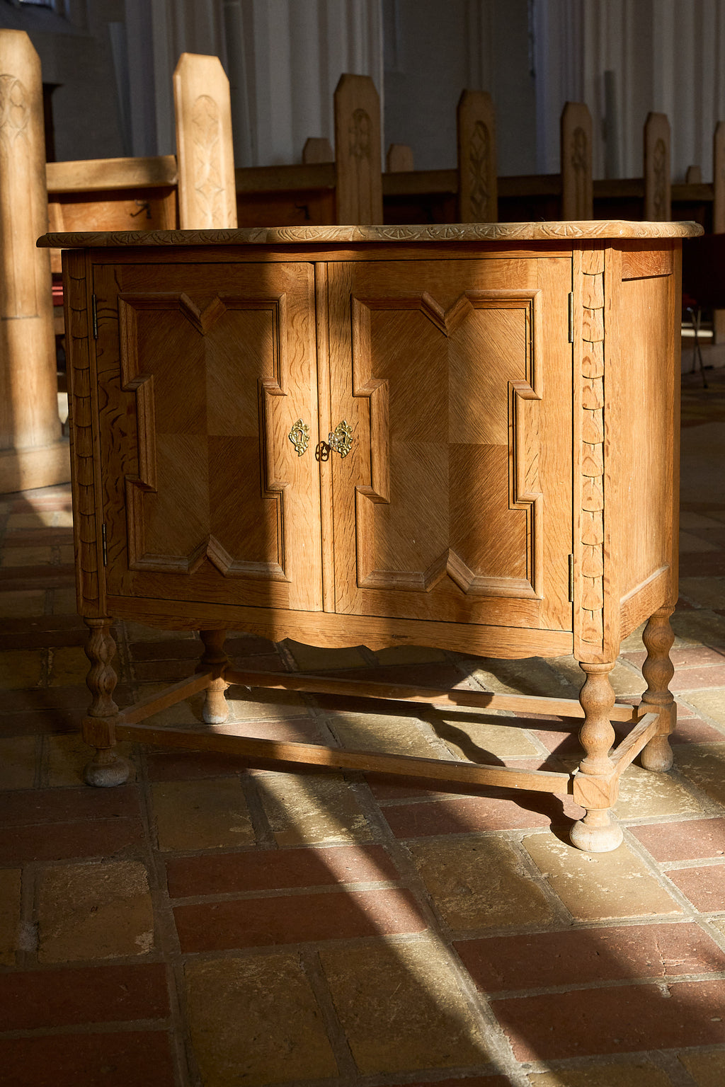 Vintage Oak Cabinet with Carved Panel Doors