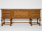 Vintage Oak Sideboard with Carved Panel and Turned Legs