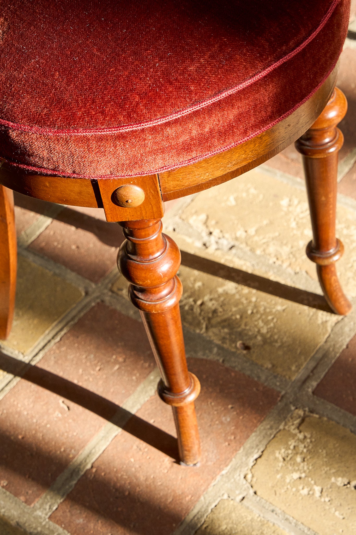 Early 20th Century Curved Back Chair in Walnut with Red Velvet Seat