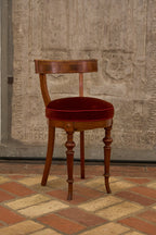 Early 20th Century Curved Back Chair in Walnut with Red Velvet Seat