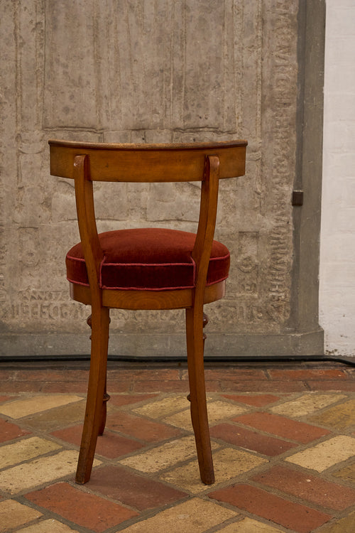 Early 20th Century Curved Back Chair in Walnut with Red Velvet Seat