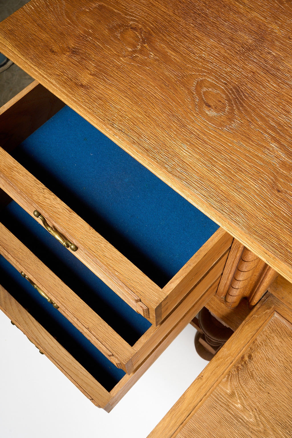 Vintage Oak Sideboard with Carved Panel and Turned Legs