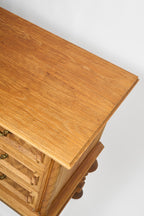 Vintage Oak Sideboard with Carved Panel and Turned Legs