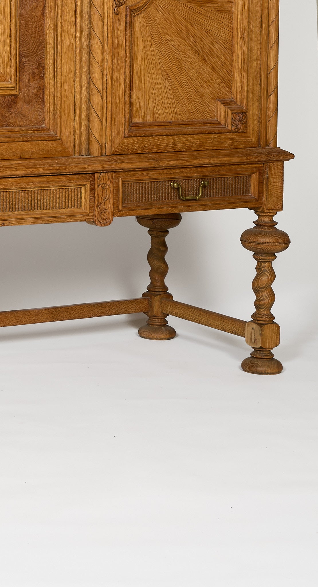 Oak Sideboard with Carved Panels and Turned Legs