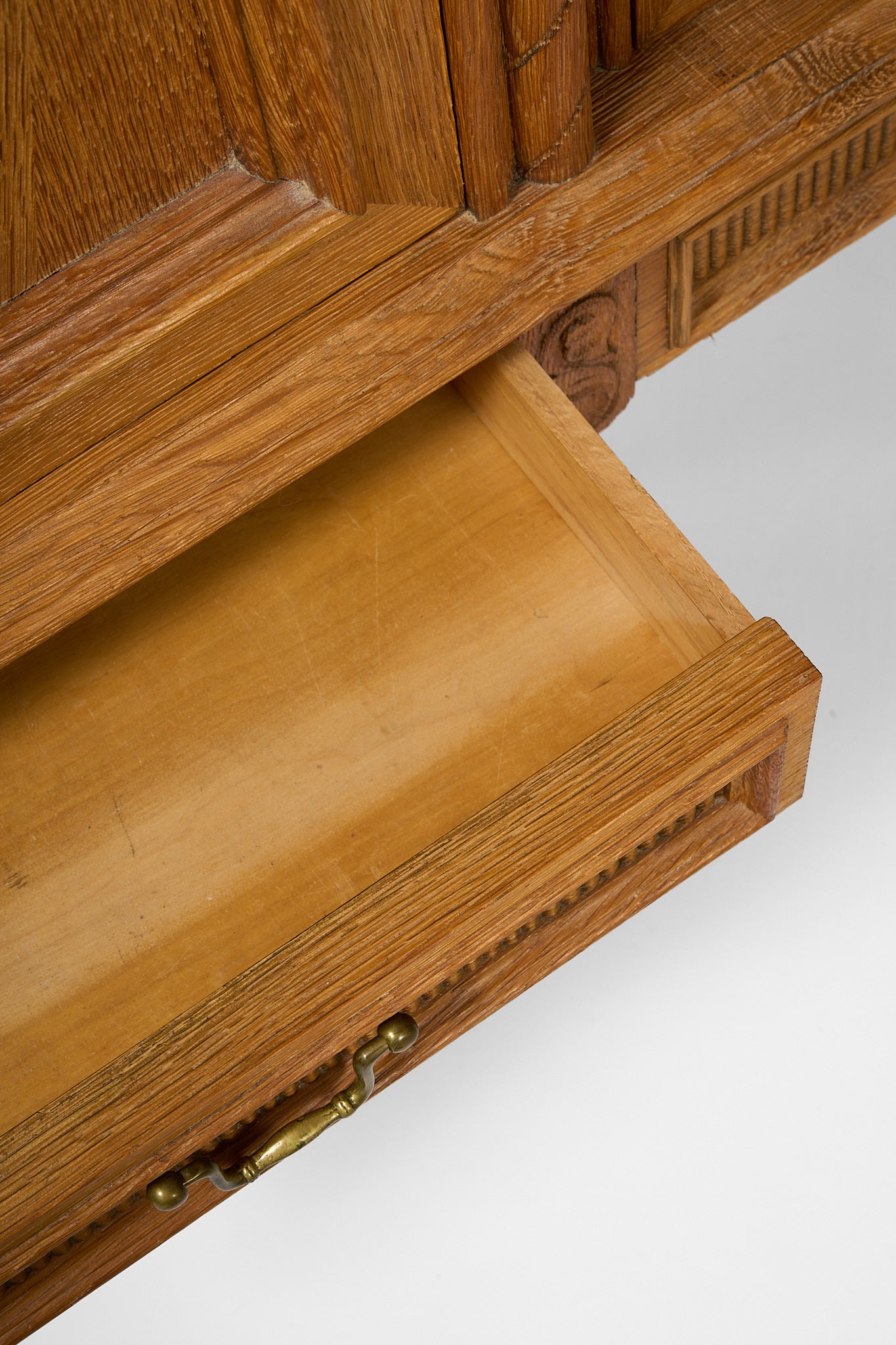 Oak Sideboard with Carved Panels and Turned Legs