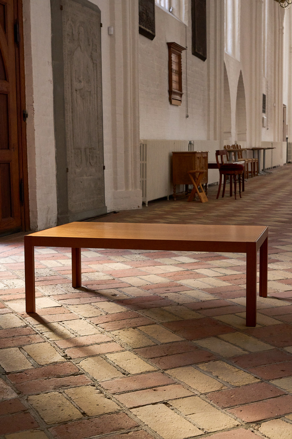 Vintage Coffee Table in Warm-Toned Wood with Minimalist Frame