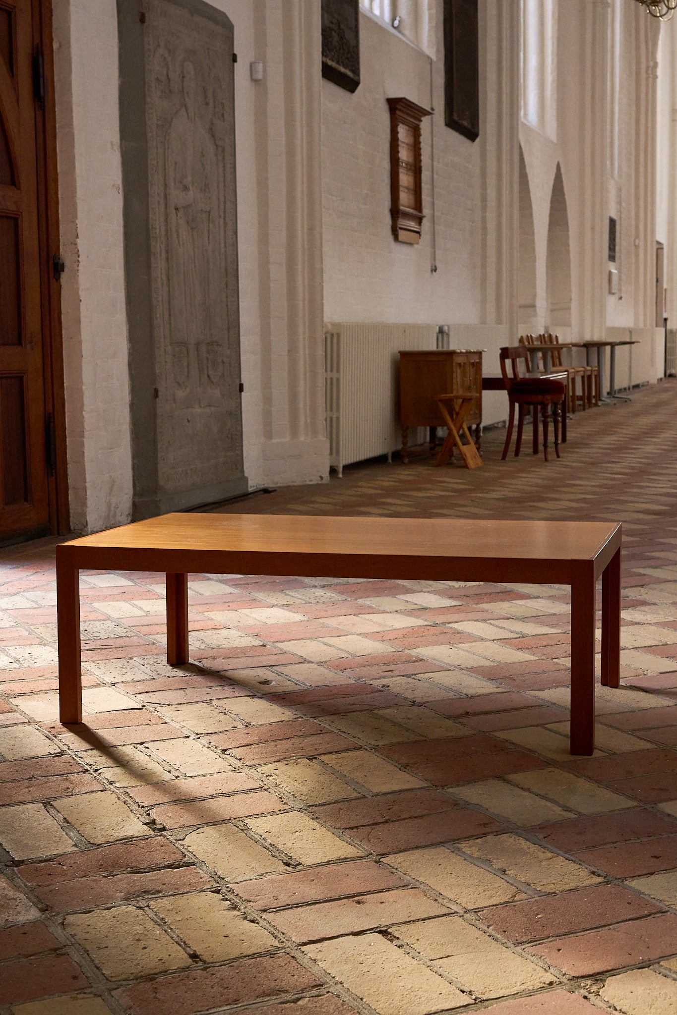 Vintage Coffee Table in Warm-Toned Wood with Minimalist Frame