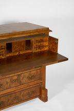 Vintage Burr Wood Chest of Drawers with Brass Handles