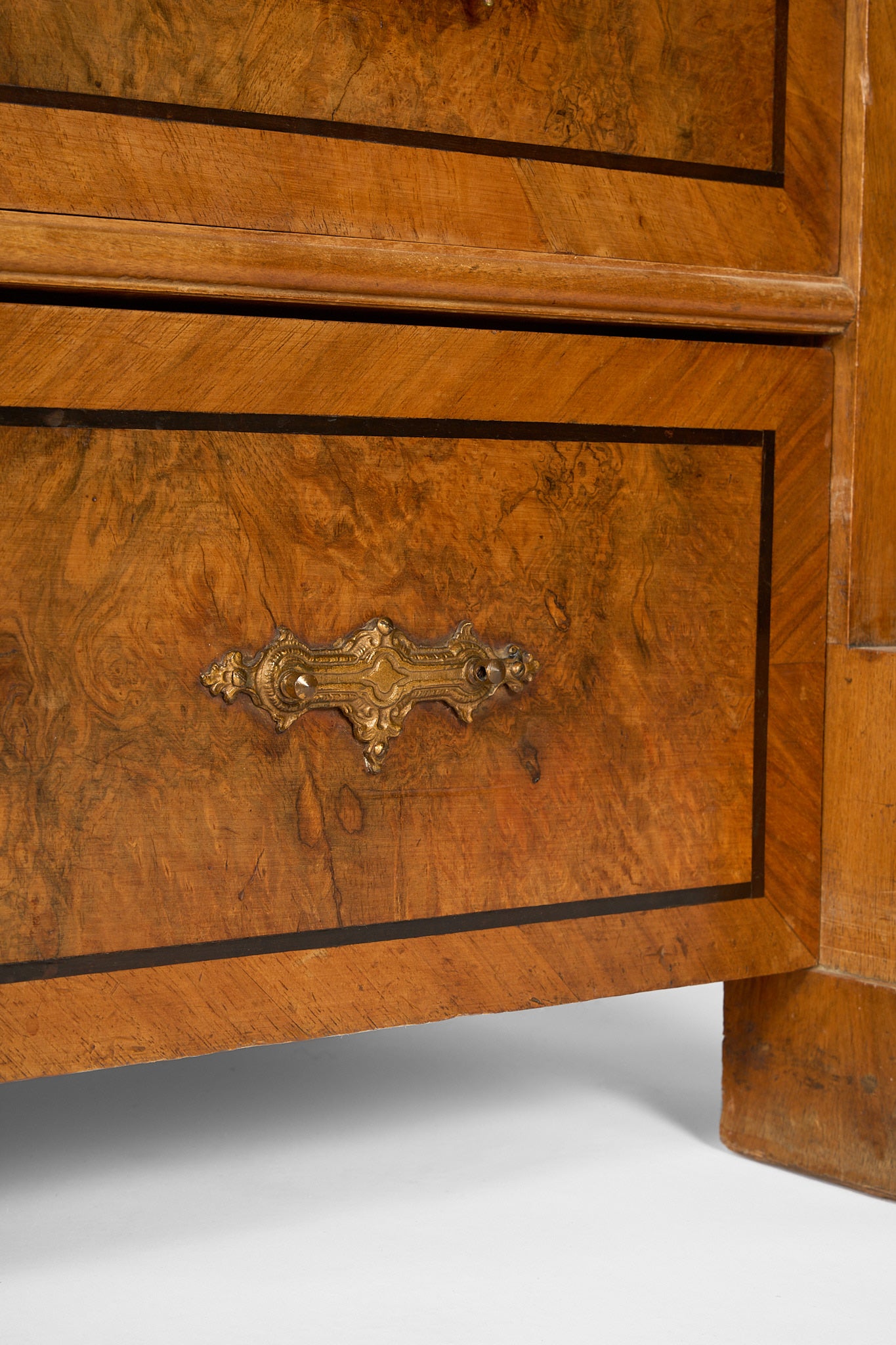 Vintage Burr Wood Chest of Drawers with Brass Handles
