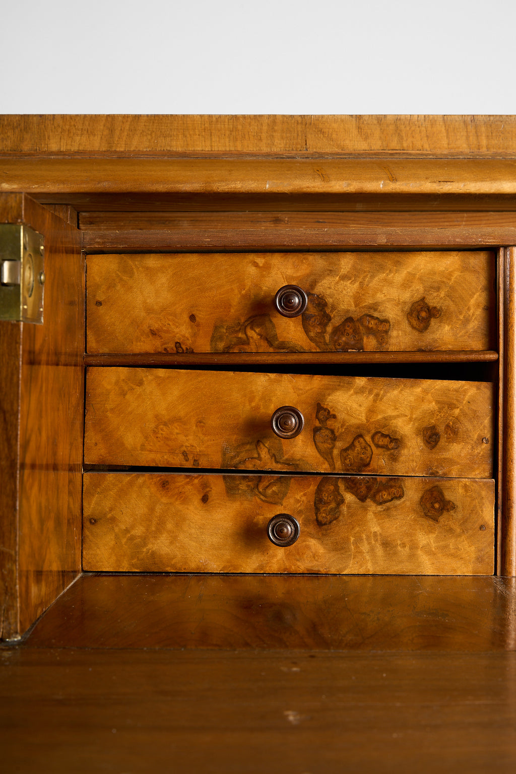 Vintage Burr Wood Chest of Drawers with Brass Handles