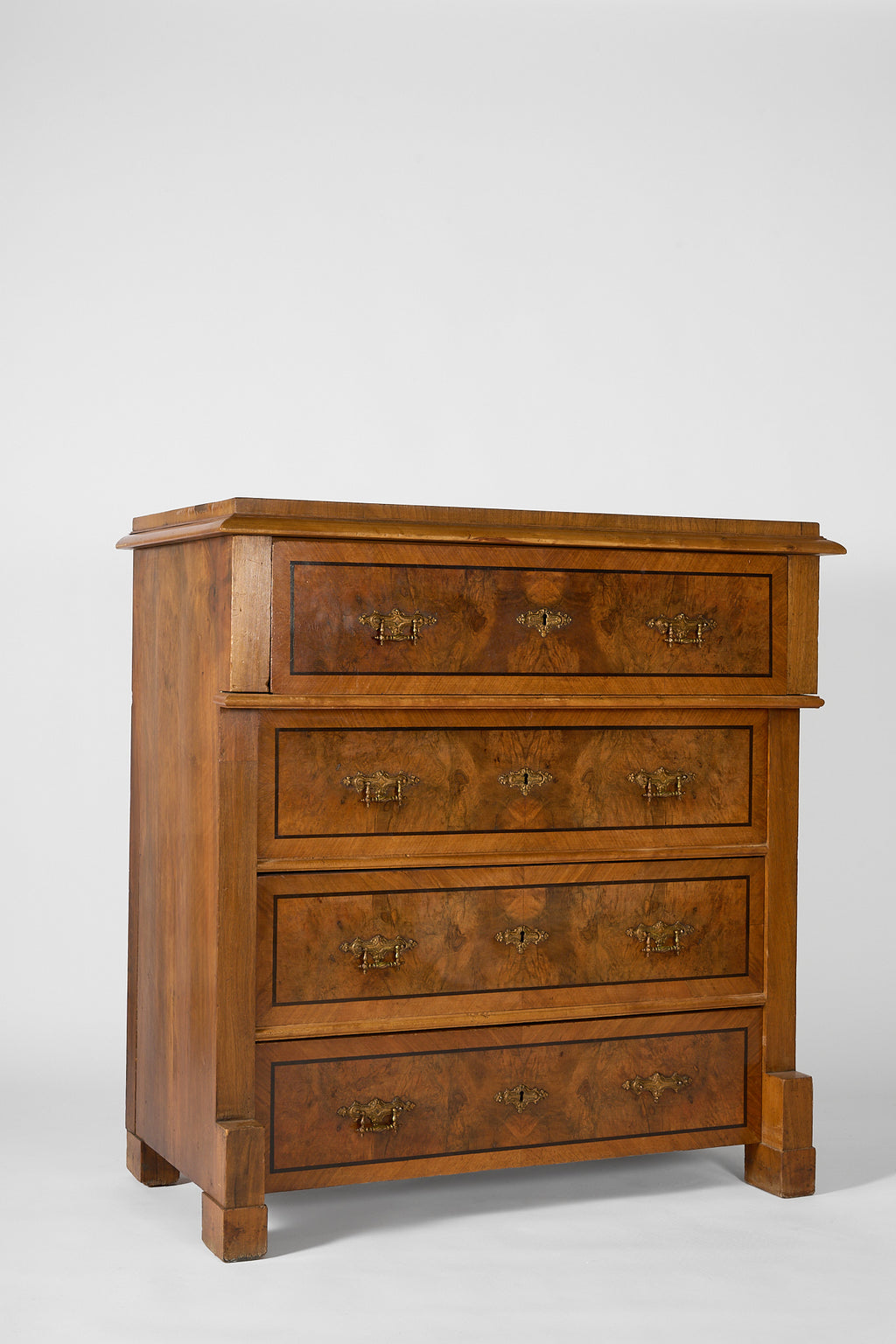 Vintage Burr Wood Chest of Drawers with Brass Handles