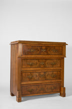 Vintage Burr Wood Chest of Drawers with Brass Handles