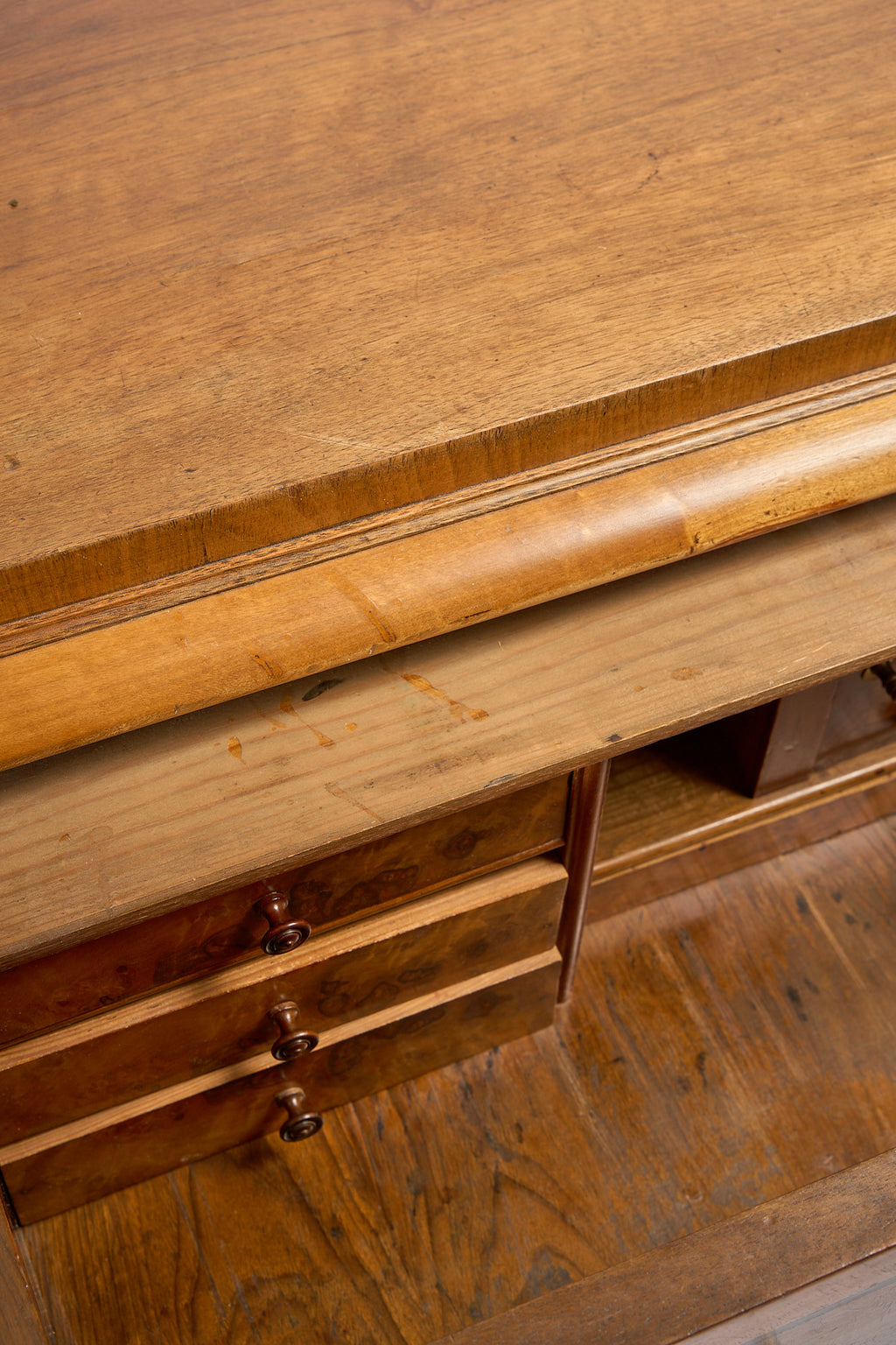 Vintage Burr Wood Chest of Drawers with Brass Handles