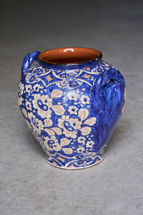 Hand-Painted Portuguese Ceramic Jar with Lid