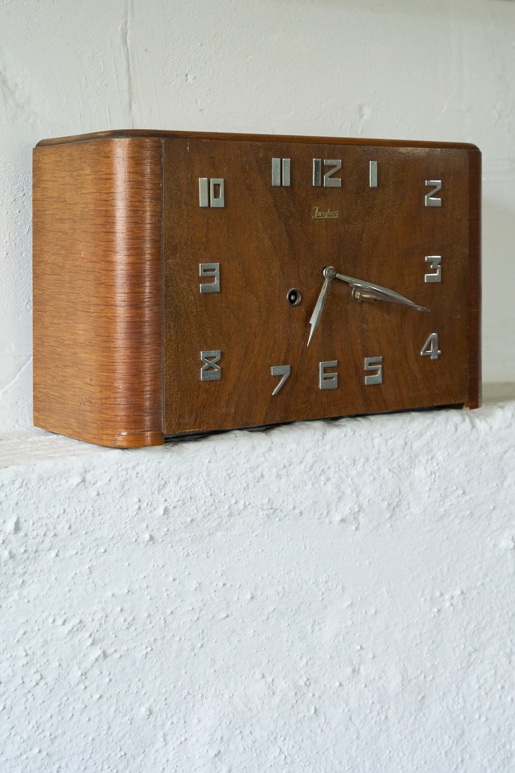 Junghans Art Deco Wall Clock in Walnut with Metal Numerals, Germany, 1930s