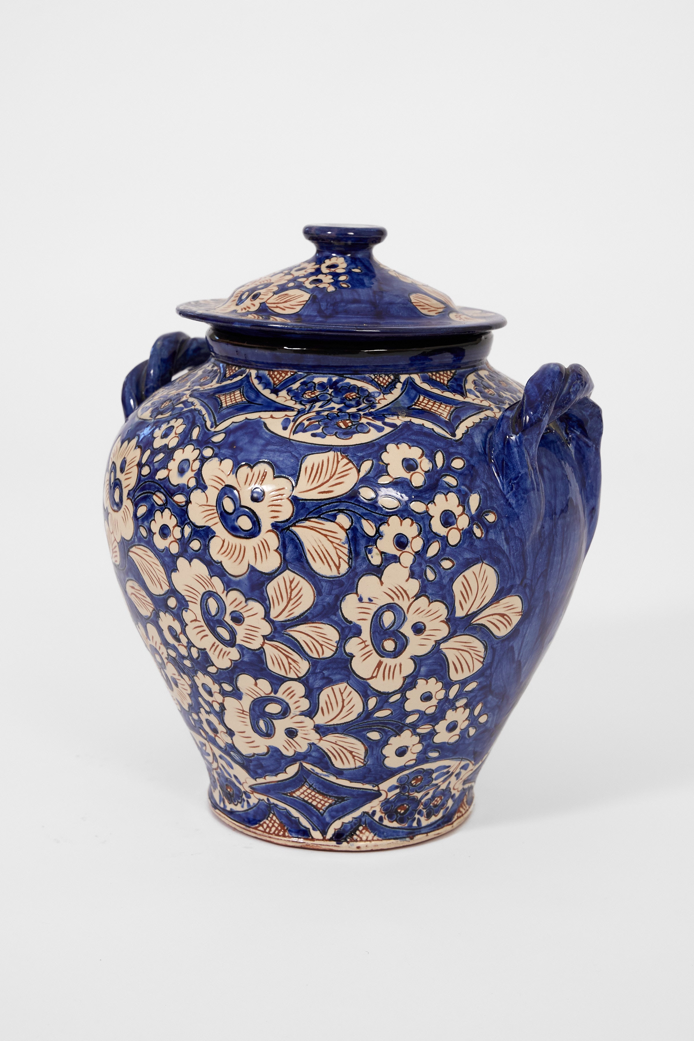 Hand-Painted Portuguese Ceramic Jar with Lid