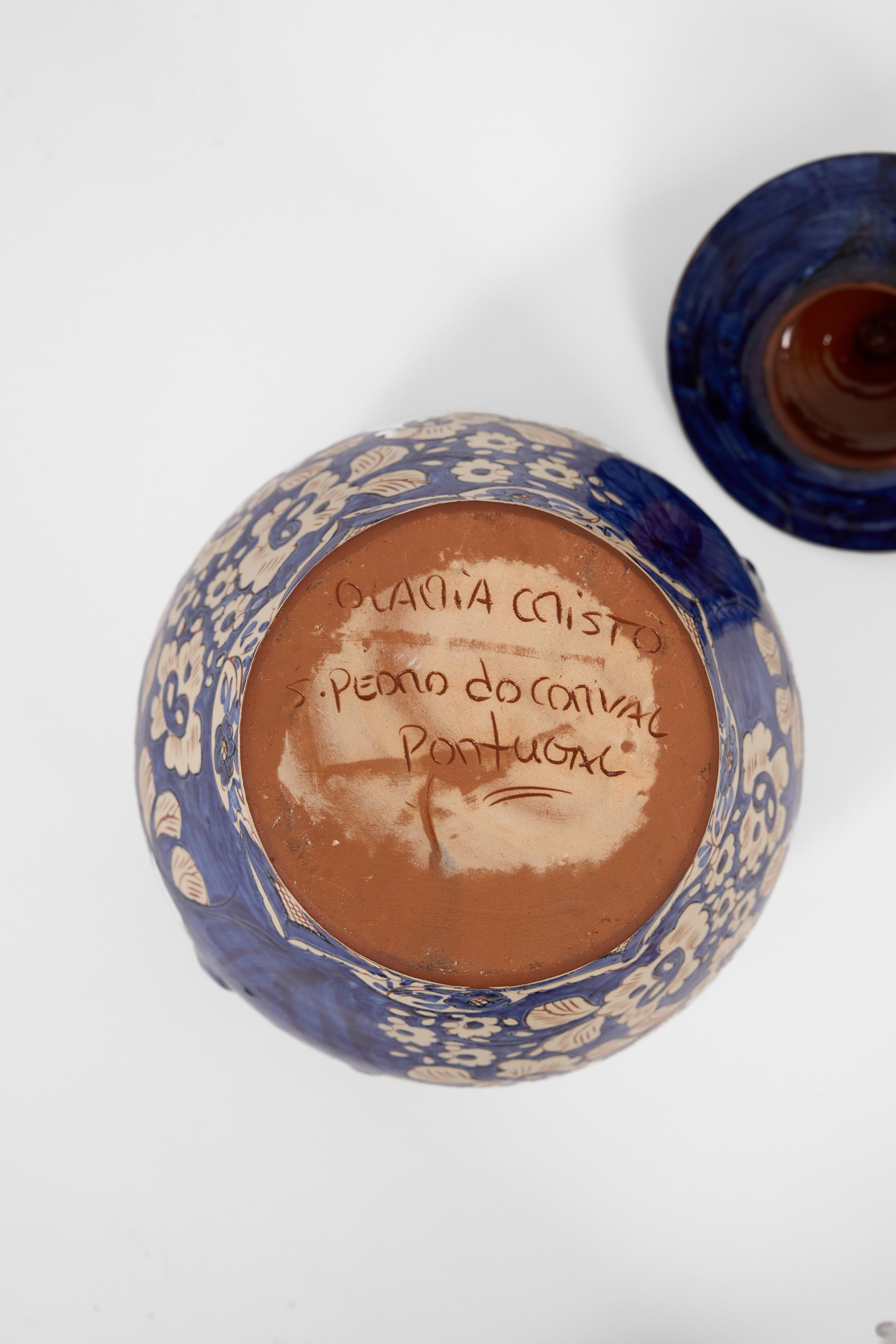 Hand-Painted Portuguese Ceramic Jar with Lid