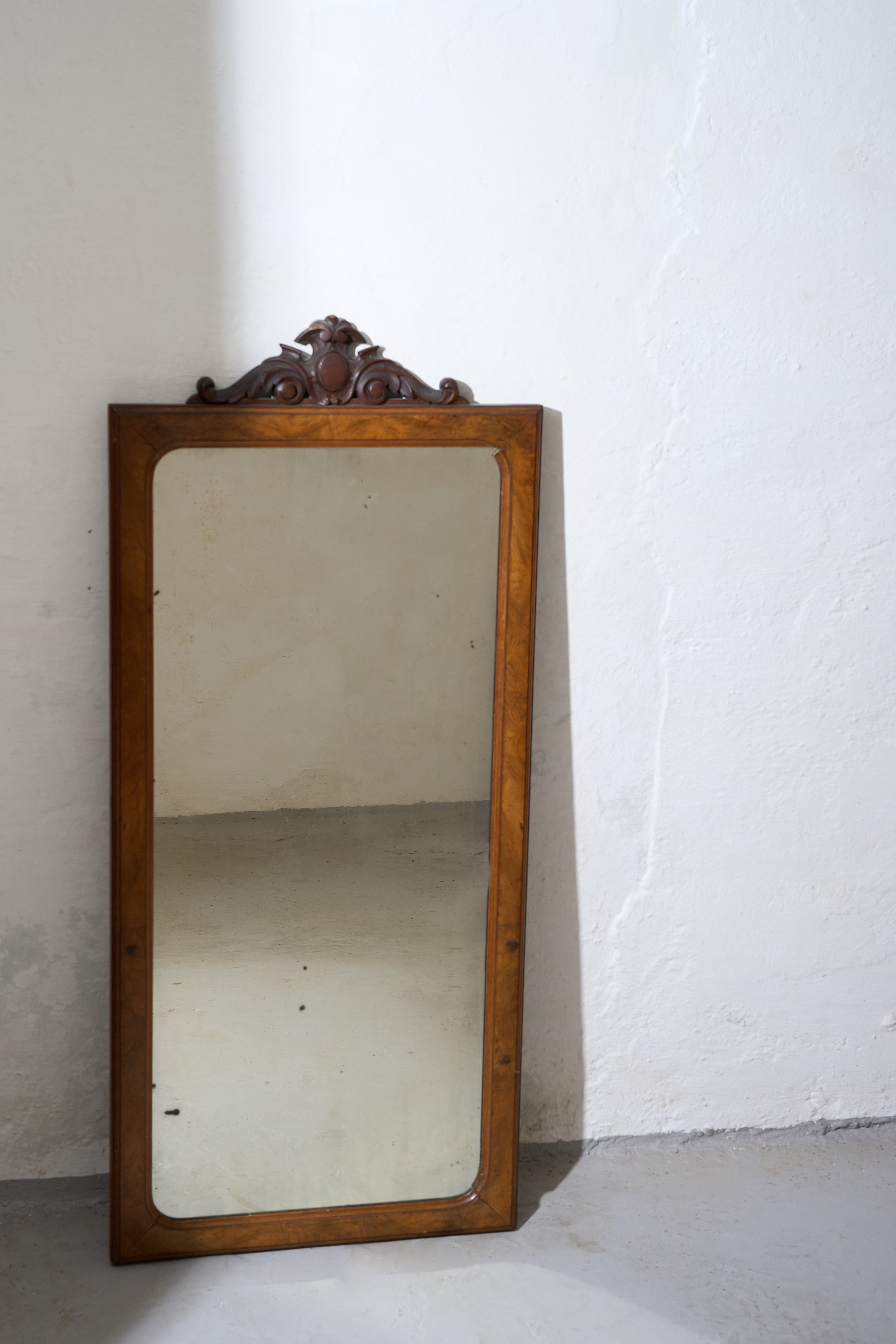 Wall Mirror with Carved Wooden Crest