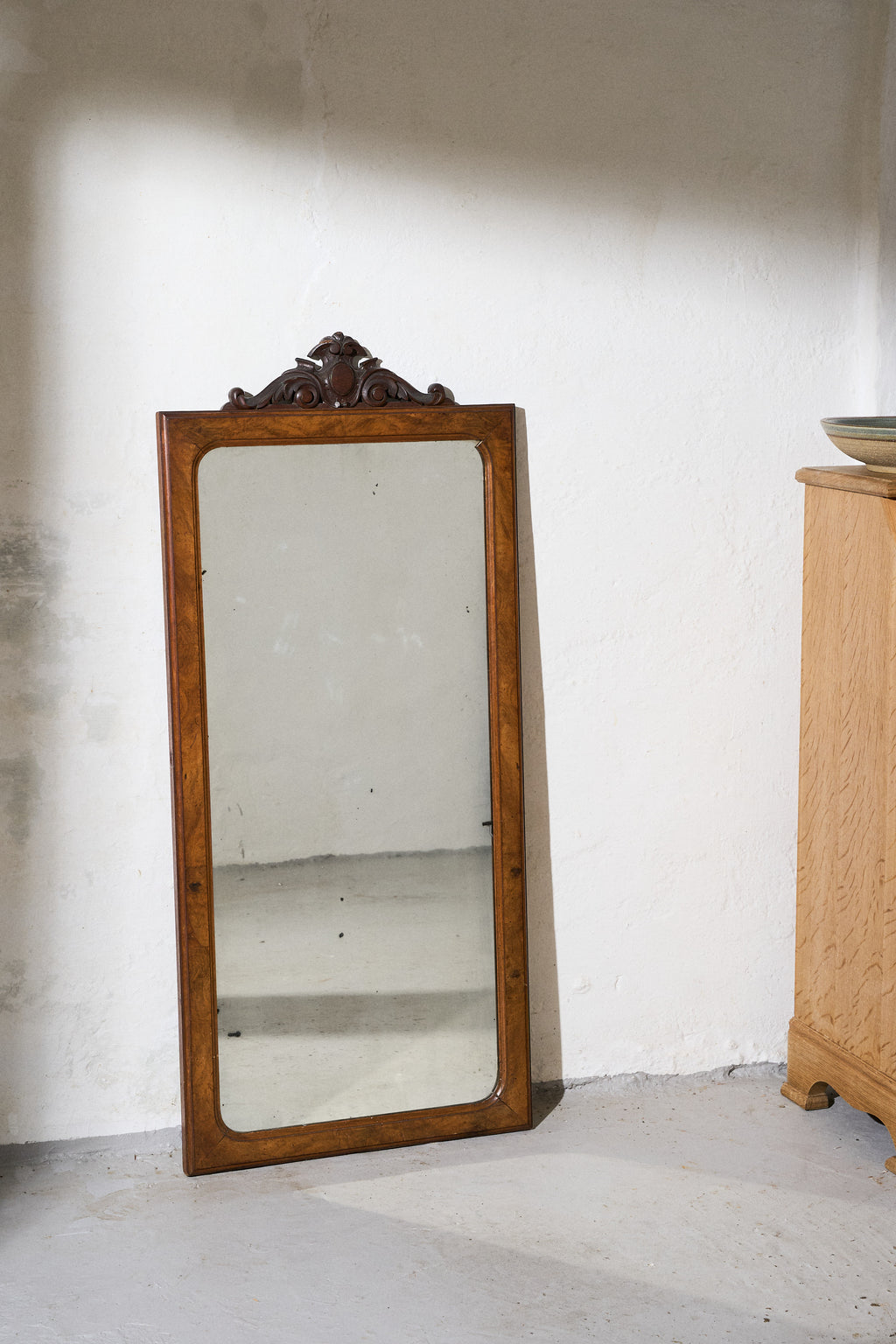 Wall Mirror with Carved Wooden Crest