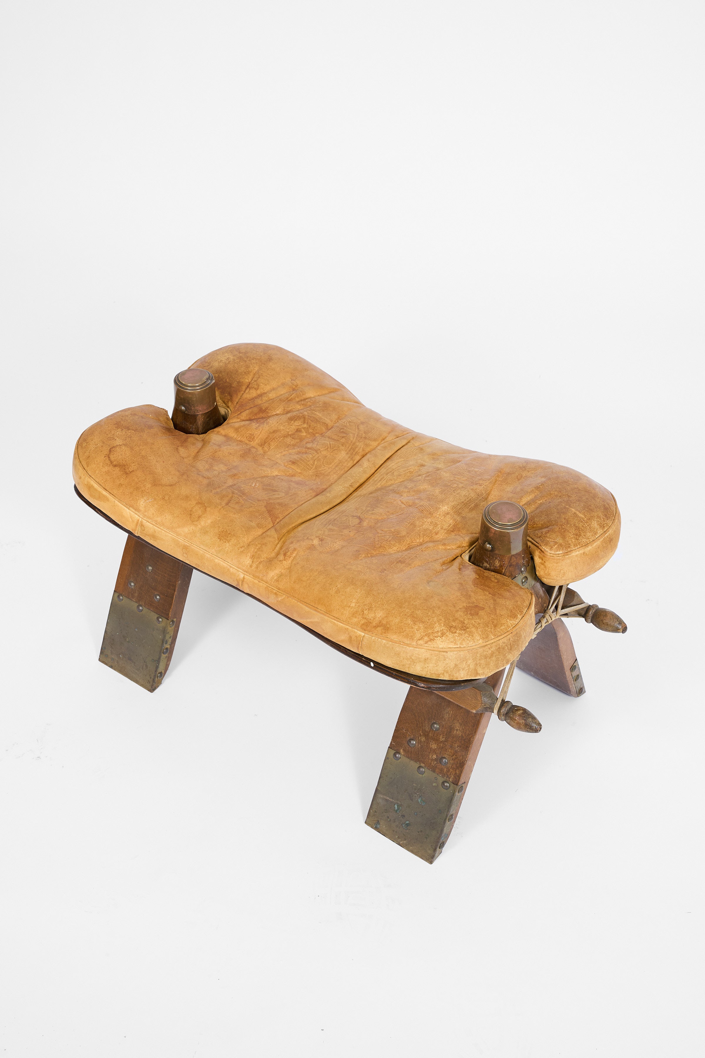 Vintage Pommel Horse Footstool in Leather and Wood
