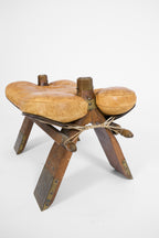 Vintage Pommel Horse Footstool in Leather and Wood