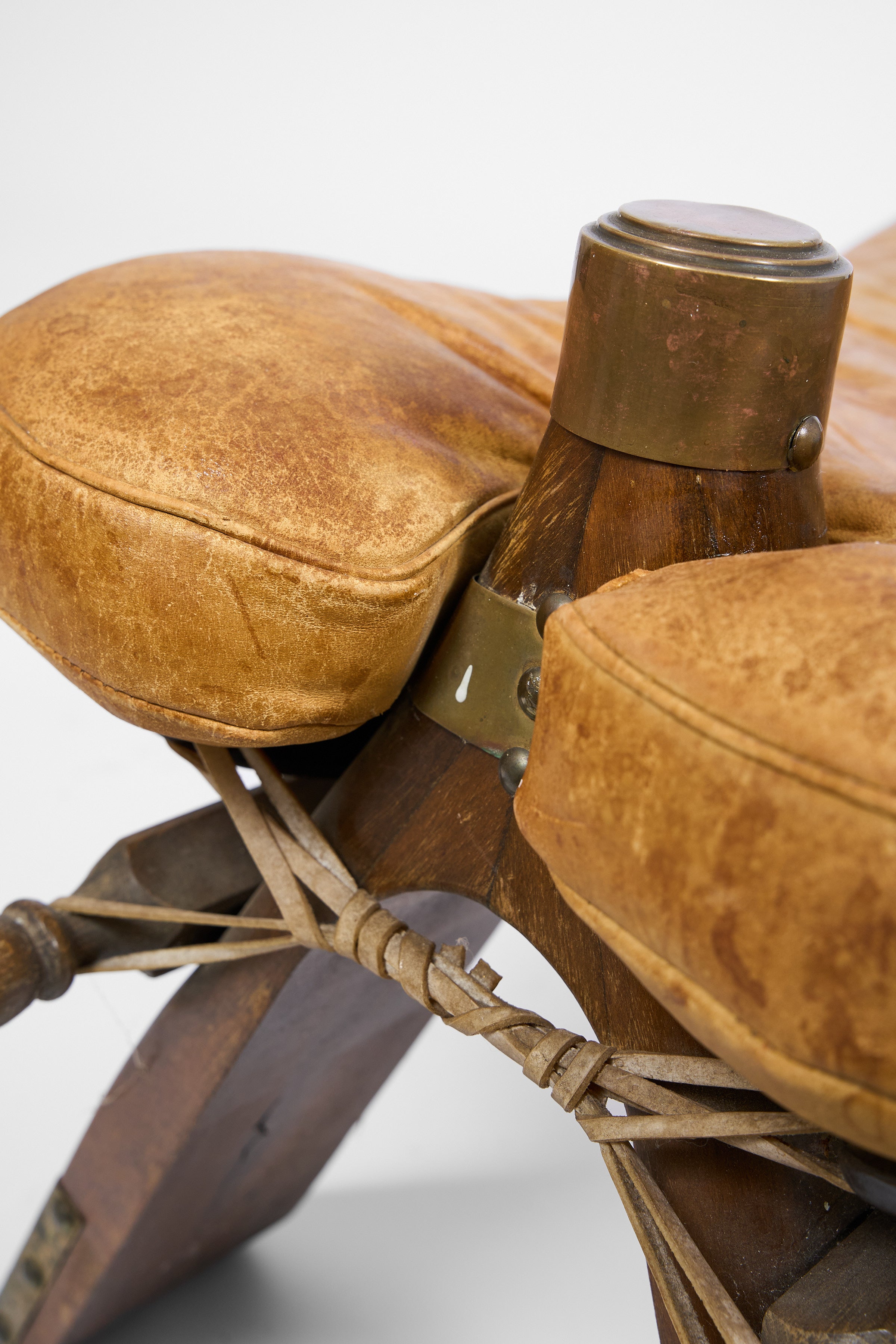 Vintage Pommel Horse Footstool in Leather and Wood