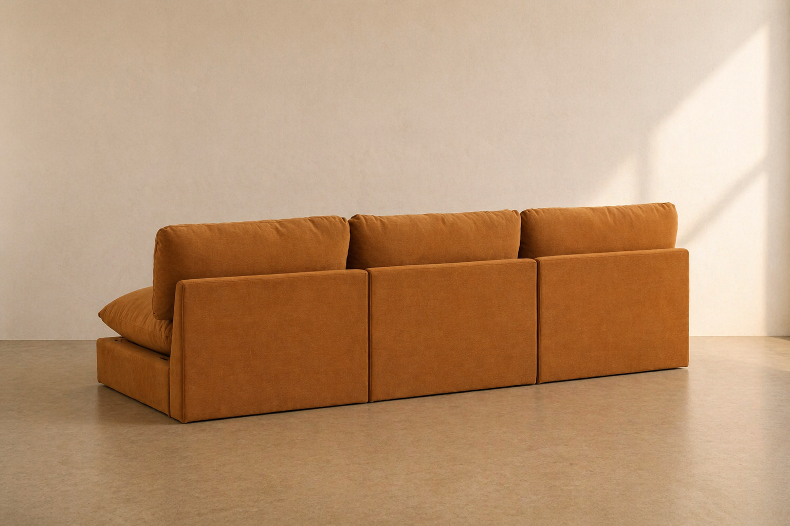 Contemporary Modular Sofa in Camel woven cotton Upholstery