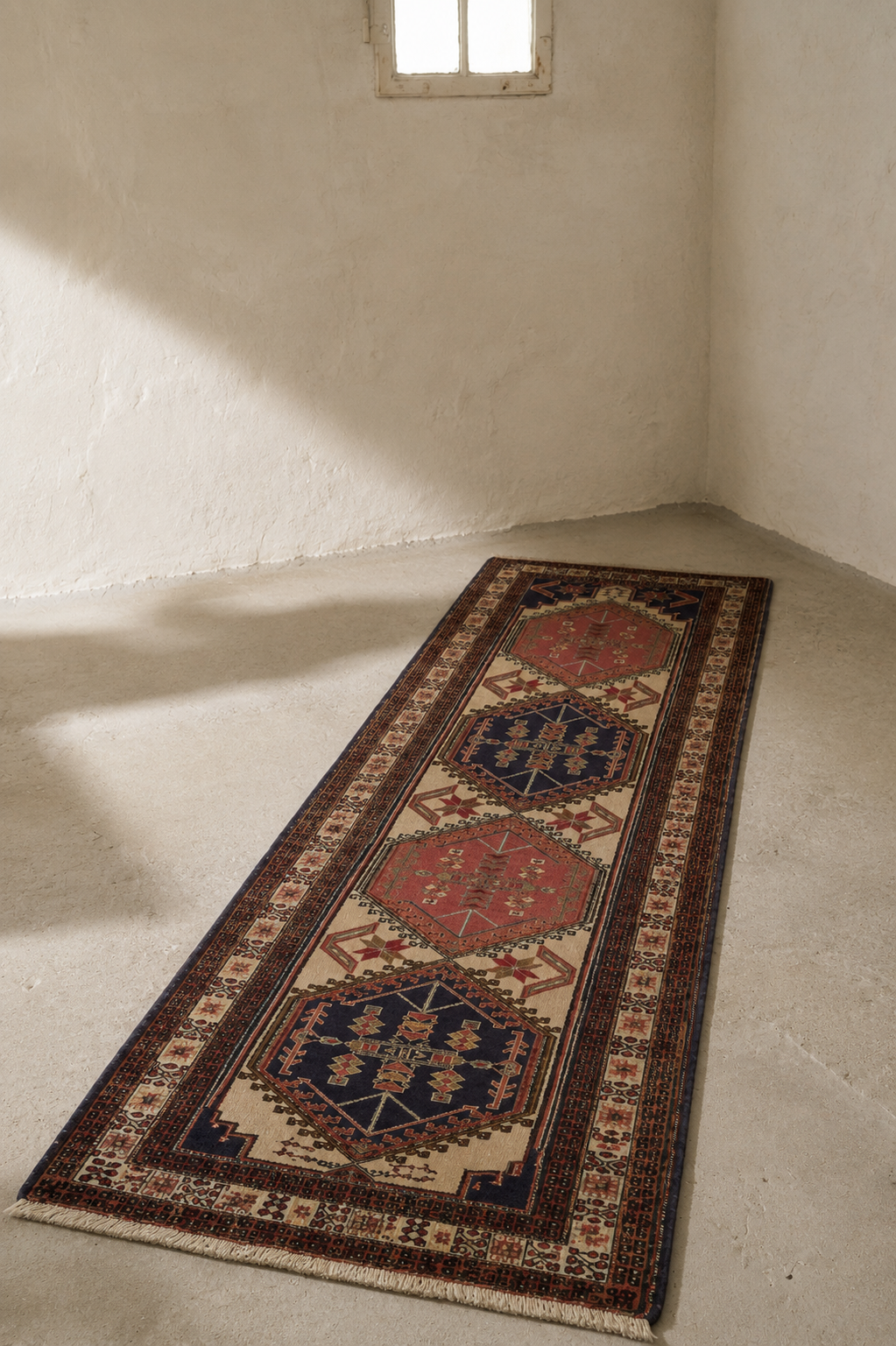 Oriental Runner Rug with Geometric Medallion Pattern